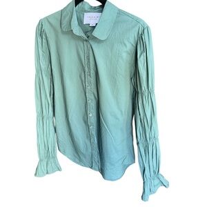 The Shirt by Rochelle Behrens sage green puffy ruched‎ sleeves MEUC
